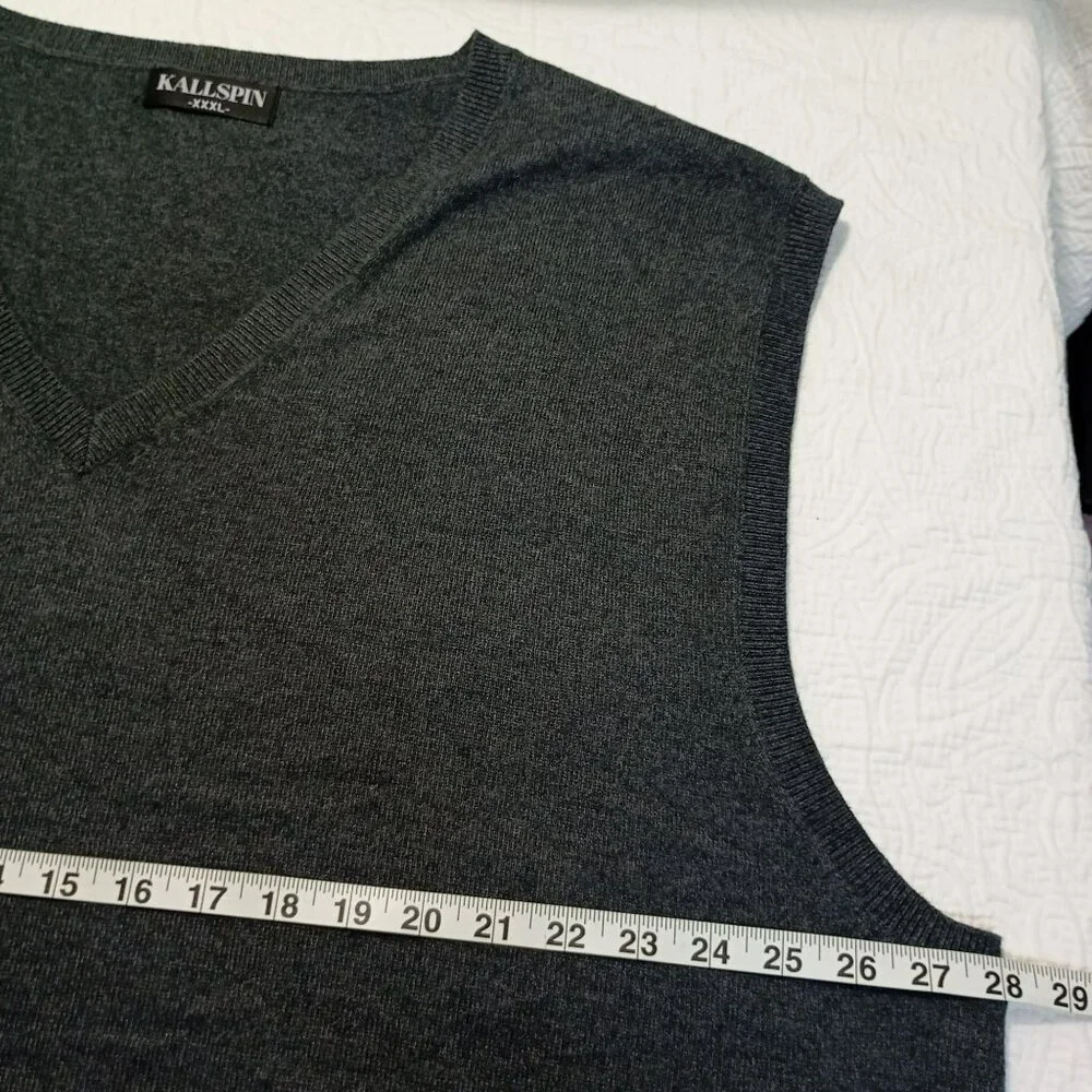 Kallspin Sweater Vest Charcoal Gray V-Neck Sz XXXL Cashmere Wool Blend Soft Knit - Picture 6 of 7